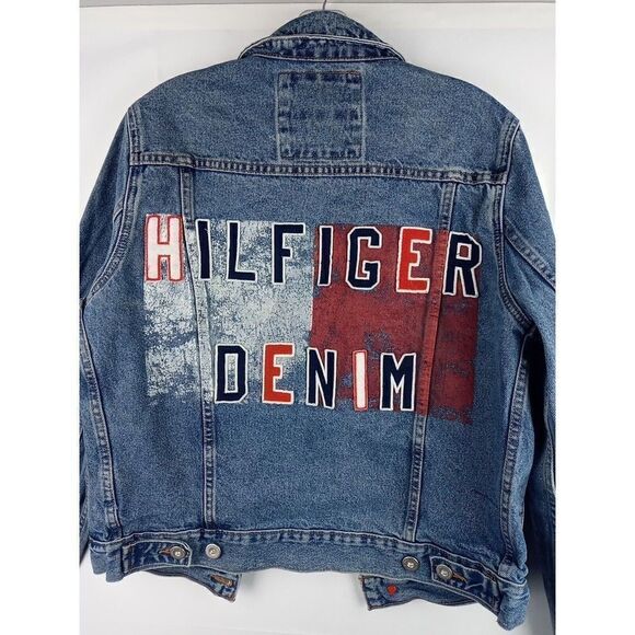 Tommy Hilfiger  Graffiti Logo Denim Jean Vintage Jacket Mens Sz Small Rare 90s. - Picture 3 of 16